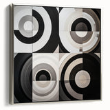 Framed abstract geometric canvas art in silver, showcasing intricate patterns and textures, ideal for modern home decor and artistic interiors.