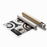 Abstract geometric rolled print showcasing vibrant colors and intricate patterns, designed for modern decor. Perfect for enhancing contemporary living spaces.