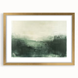 Abstract landscape wall art framed in gold with a white mat, showcasing vibrant colors and fluid shapes, perfect for modern home decor. Ideal for enhancing living spaces.