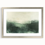 Abstract landscape wall art framed with a silver mat, showcasing a blend of soft earth tones and vibrant hues, perfect for modern home decor or office spaces.
