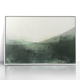 Framed abstract landscape wall art featuring vibrant colors and dynamic shapes, set against a sleek white frame, perfect for modern home decor.