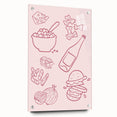 Large abstract wall art on acrylic glass depicting vibrant, colorful food and drinks, ideal for dining room decor.