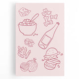 Black and white canvas art featuring assorted kitchen utensils, ideal for kitchen wall decor.