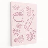 Large stretched canvas depicting a colorful fruit and beverage still life, suitable for kitchen wall art.