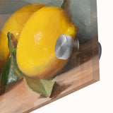 Large abstract wall art featuring assorted fruits in vivid colors on acrylic glass, ideal for dining room decor.