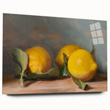 Large abstract wall art featuring assorted fruits in vibrant colors on acrylic glass, ideal for bedroom or dining room decor.