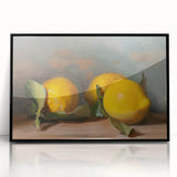 Large abstract wall art featuring assorted fruits in vibrant colors on a black acrylic framed print.
