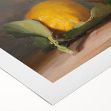 Art deco poster featuring an array of colorful fruits on rolled canvas, ideal for dining room decor.
