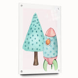 Girls Room Wall Art - Rocket & Tree Kids Room Art Prints
