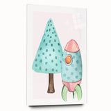 Girls Room Wall Art - Rocket & Tree Kids Room Art Prints