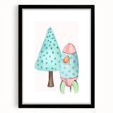 Girls Room Wall Art - Rocket & Tree Kids Room Art Prints