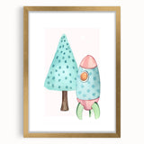 Girls Room Wall Art - Rocket & Tree Kids Room Art Prints