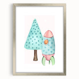 Girls Room Wall Art - Rocket & Tree Kids Room Art Prints
