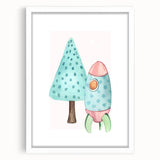 Girls Room Wall Art - Rocket & Tree Kids Room Art Prints