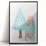 Girls Room Wall Art - Rocket & Tree Kids Room Art Prints