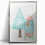 Girls Room Wall Art - Rocket & Tree Kids Room Art Prints