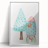 Girls Room Wall Art - Rocket & Tree Kids Room Art Prints