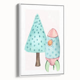Girls Room Wall Art - Rocket & Tree Kids Room Art Prints