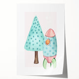 Girls Room Wall Art - Rocket & Tree Kids Room Art Prints