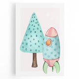 Girls Room Wall Art - Rocket & Tree Kids Room Art Prints