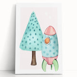 Girls Room Wall Art - Rocket & Tree Kids Room Art Prints