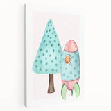 Girls Room Wall Art - Rocket & Tree Kids Room Art Prints