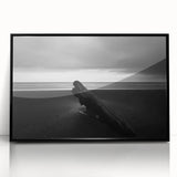 Framed acrylic wall art showcasing a serene beach landscape, featuring vibrant colors and a sleek black frame, perfect for enhancing modern home decor.