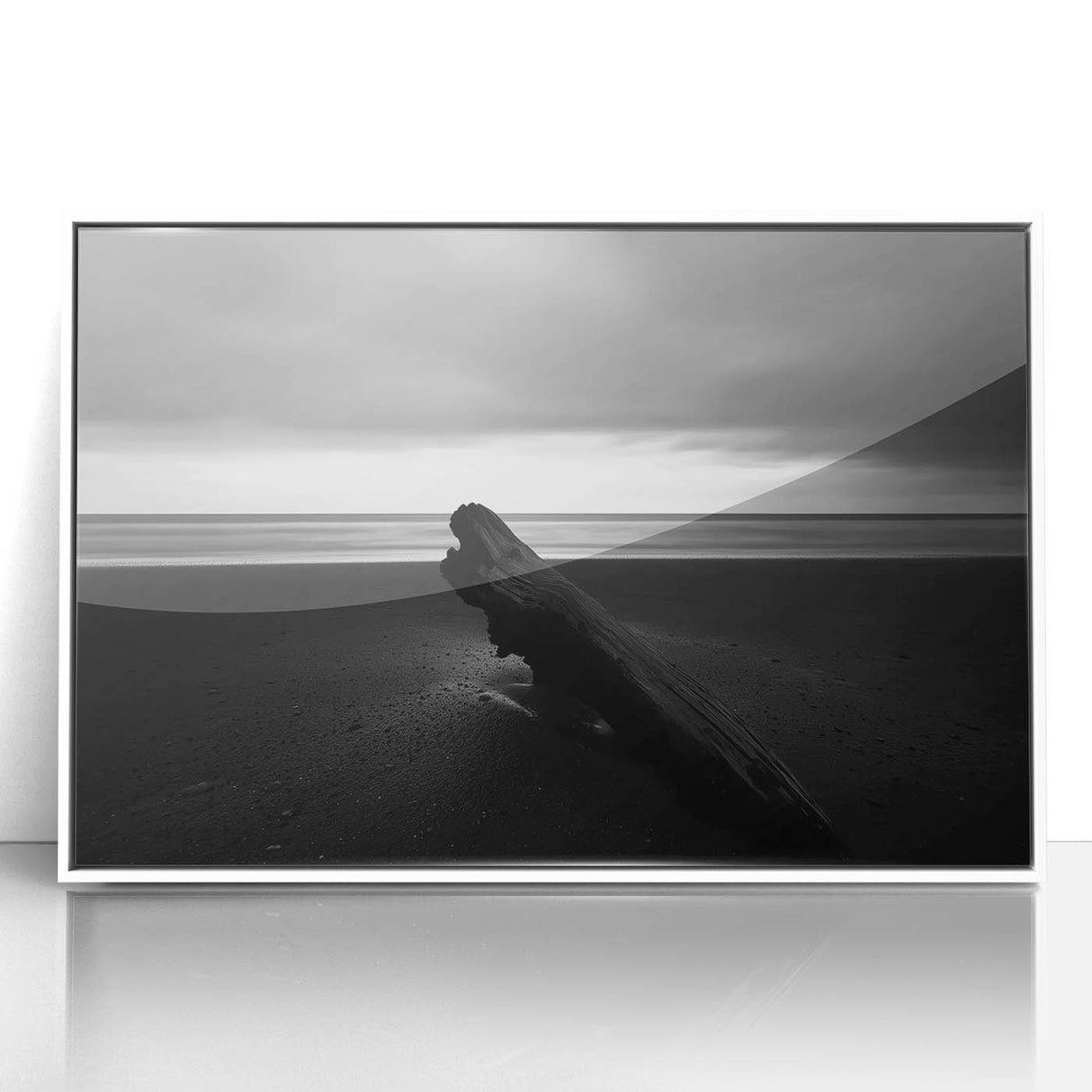 Framed acrylic artwork showcasing a serene beach landscape, featuring vibrant colors and fine details, presented in a sleek white frame, ideal for coastal decor enthusiasts.