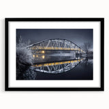 Black landscape bridge frame with mat, showcasing a sleek front view. Ideal for modern decor, highlighting art or photography in stylish settings.