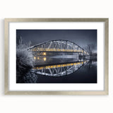Silver landscape bridge frame with mat, showcasing a modern design that enhances artwork presentation, perfect for home decor or gallery display.