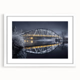 Landscape bridge frame with a white mat, showcasing a modern design perfect for home décor. Ideal for displaying photos or artwork, enhancing any interior space.