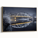 Framed canvas art showcasing a side view of a landscape bridge in gold tones, perfect for modern home decor. Ideal for adding elegance to living spaces.