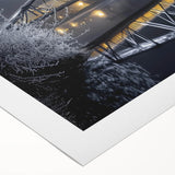 Rolled canvas showcasing a vibrant landscape bridge design with rich colors and intricate details, elegantly packaged in a durable cardboard tube for safe delivery.