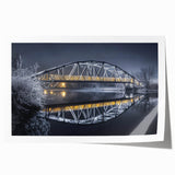 Scenic landscape bridge artwork printed on high-quality canvas, showcasing vibrant colors and intricate details, rolled for easy shipping and display.