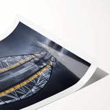 Stunning landscape bridge art print on rolled canvas, showcasing vibrant colors and intricate details, packaged securely for easy display in home décor.