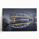 Stretched canvas artwork depicting a serene landscape bridge scene, showcasing vibrant colors and intricate details, ideal for enhancing home decor aesthetics.
