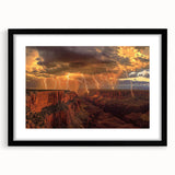 Framed landscape art print of canyons in earthy tones, featuring a sleek black mat, perfect for home decor. Ideal for nature enthusiasts looking to enhance interior spaces.