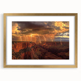 Elegant landscape frame showcasing a breathtaking canyon scene, accented with a gold mat. Ideal for home decor, this art piece adds warmth and sophistication.