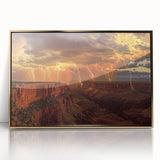 Framed acrylic artwork showcasing a stunning landscape of golden canyons, designed to enhance modern decor, ideal for home or office settings.
