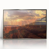 Framed acrylic artwork showcasing a stunning landscape of canyons in vibrant colors, featuring silver accents that enhance its modern aesthetic appeal, ideal for home decor.