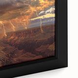 Close-up of a framed landscape canvas showcasing vibrant canyons in rich earth tones, ideal for home decor, adding a touch of nature's beauty to any space.
