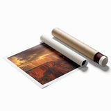 Vibrant landscape print showcasing majestic canyons in rich earthy tones, rolled and ready for display, perfect for enhancing home decor or office spaces.