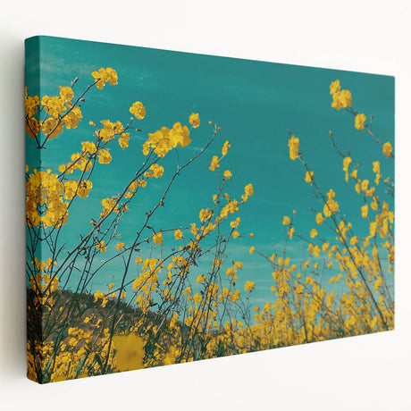 Stretched canvas artwork showcasing a serene countryside landscape, highlighting vibrant greens and blues, perfect for home decor and nature lovers.