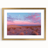 Desert landscape framed art piece with gold accents, showcasing warm tones of sand and sunset, ideal for home decor in living rooms or offices.