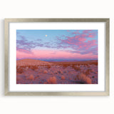 Desert landscape framed print with a silver mat, showcasing vibrant colors and intricate details, perfect for enhancing modern home decor aesthetics.
