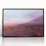 Framed acrylic artwork showcasing a vibrant desert landscape with rich orange and yellow hues, set against a sleek black frame, ideal for modern decor.