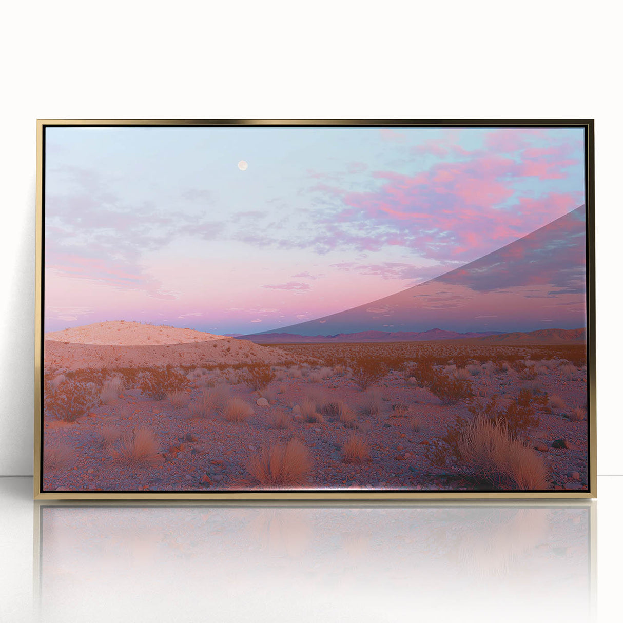 Framed acrylic wall art depicting a stunning desert landscape, featuring vibrant colors and intricate details, perfect for enhancing modern home decor.
