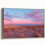 Framed canvas art featuring a vibrant desert landscape with golden accents, showcasing rolling dunes and a serene sunset, perfect for home decor.