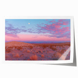 Desert landscape rolled print showcasing vibrant hues of orange and yellow, featuring a serene sunset over sand dunes, elegantly packaged in a protective tube for shipping.