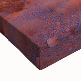 Close-up of a stretched canvas depicting a vibrant desert landscape, showcasing rich hues of orange and gold, perfect for enhancing home decor.